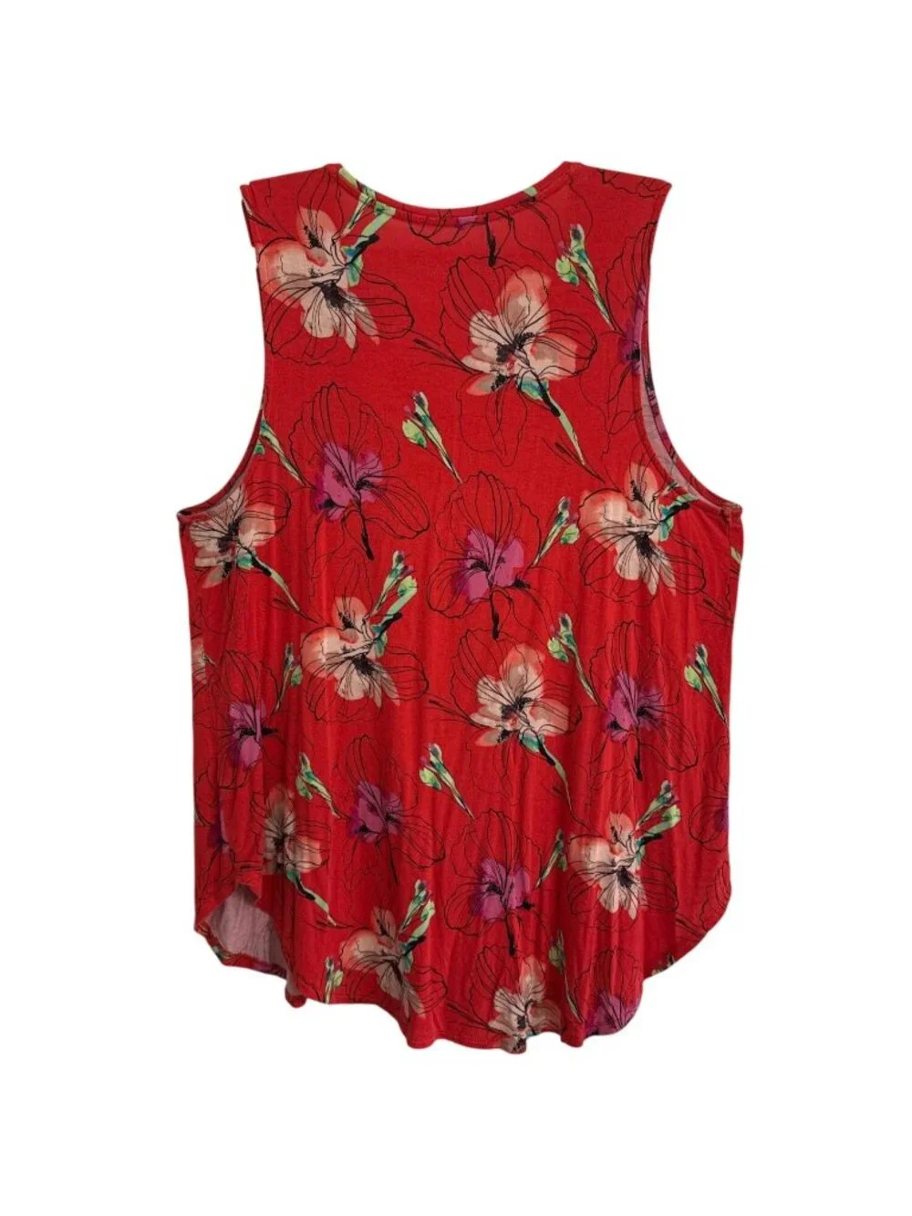 Apt. 9 Essentials Womens Red Tropical Floral Sleeveless V-Neck Tank Top XXL - Picture 3 of 9